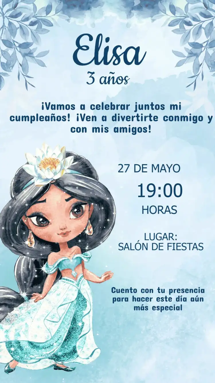 Invitación Cumpleaños Princesa Jasmine