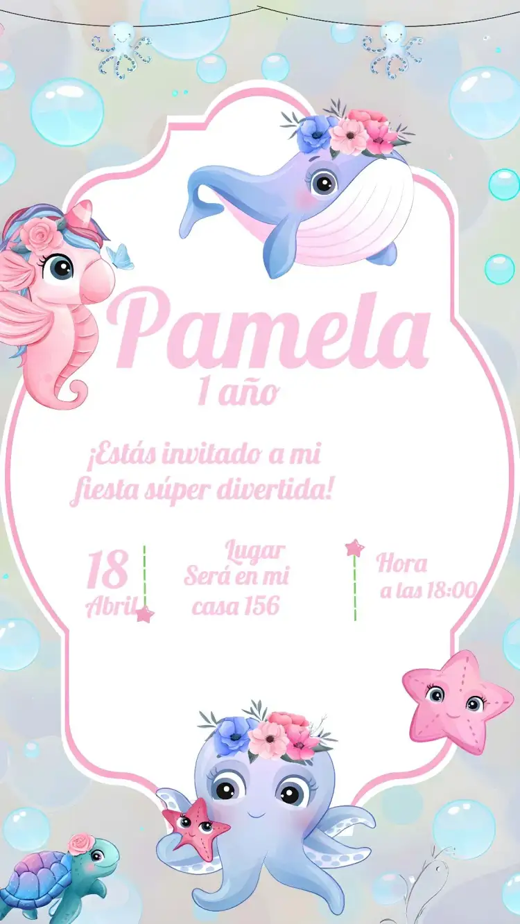 Invitación Fondo Del Mar Delicado – tema Cumpleaños Infantil acuarela, marino, delicado, colores suaves, lúdico