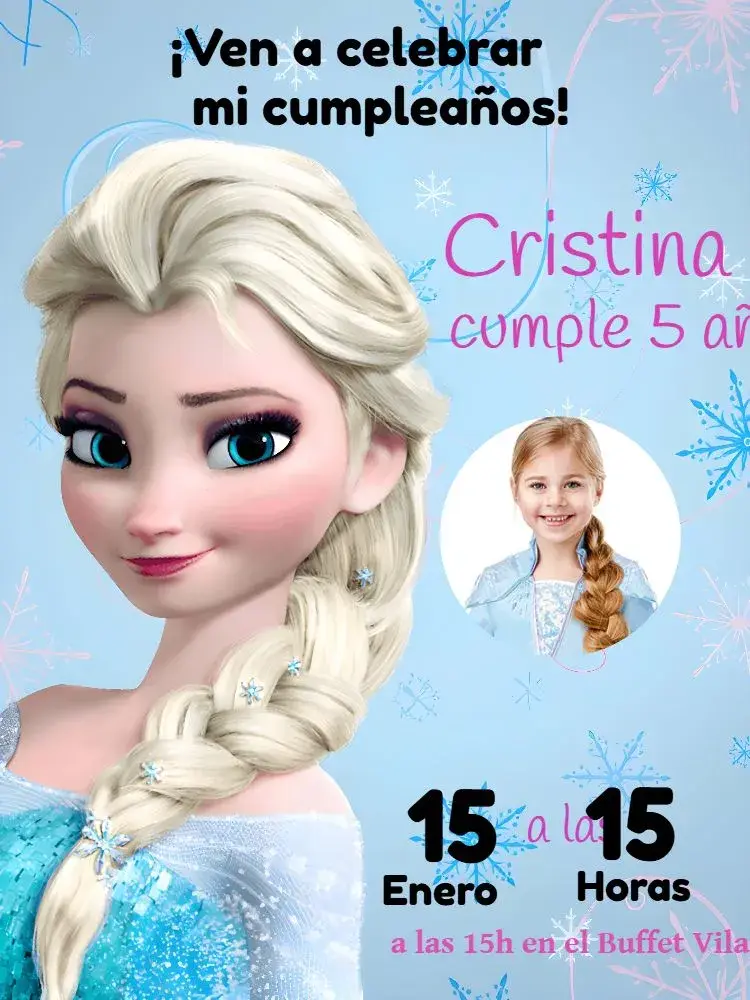 Invitación Frozen Con Foto Azul