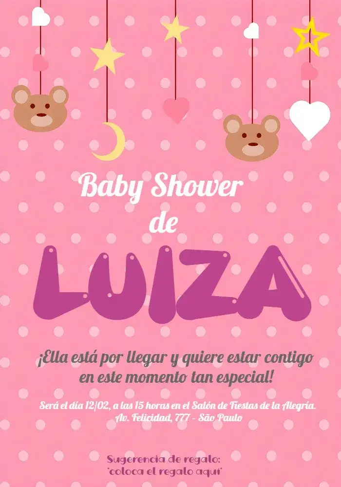 Invitación Baby Shower Osito Rosa Embarazo