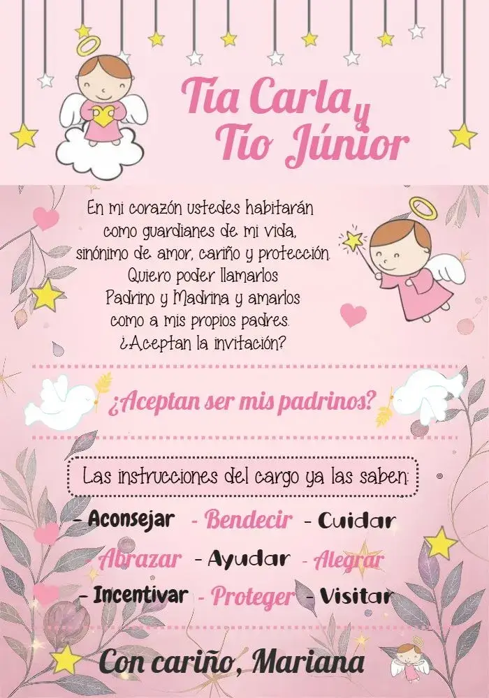 Invitación Padrinos Angelita Rosa