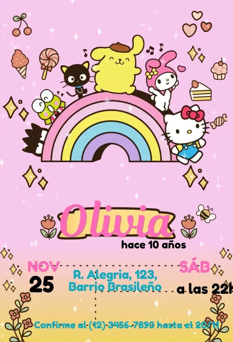 Invitación Hello Kitty y Amigos