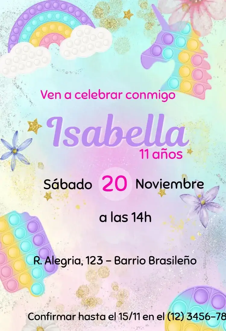 Invitación Pop It – tema Cumpleaños Infantil colorido, lúdico, divertido, brincalhón, temático, alegre