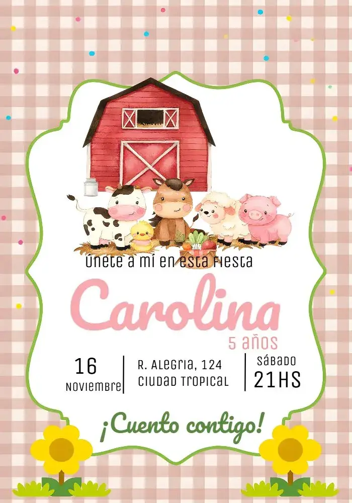 Invitación Granja Rosa Pink