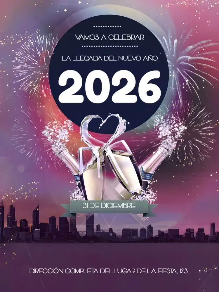 Invitación Año Nuevo Fuegos – tema Fechas Conmemorativas colorido, festivo, brillante, moderno, elegante