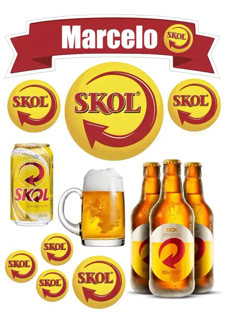 Invitación Topo De Tarta Skol Bebida – tema Topper de torta moderno, vibrante, grafismos de bebidas, descontraído, divertido