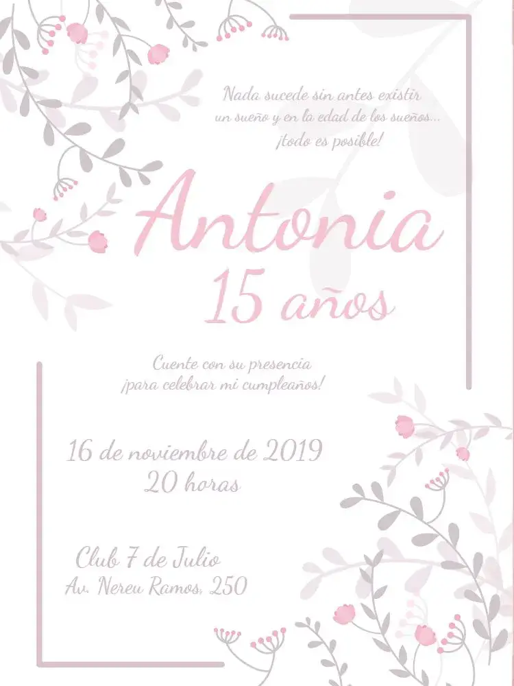 Invitación 15 Años Floral - Rosa y Blanco Banco
