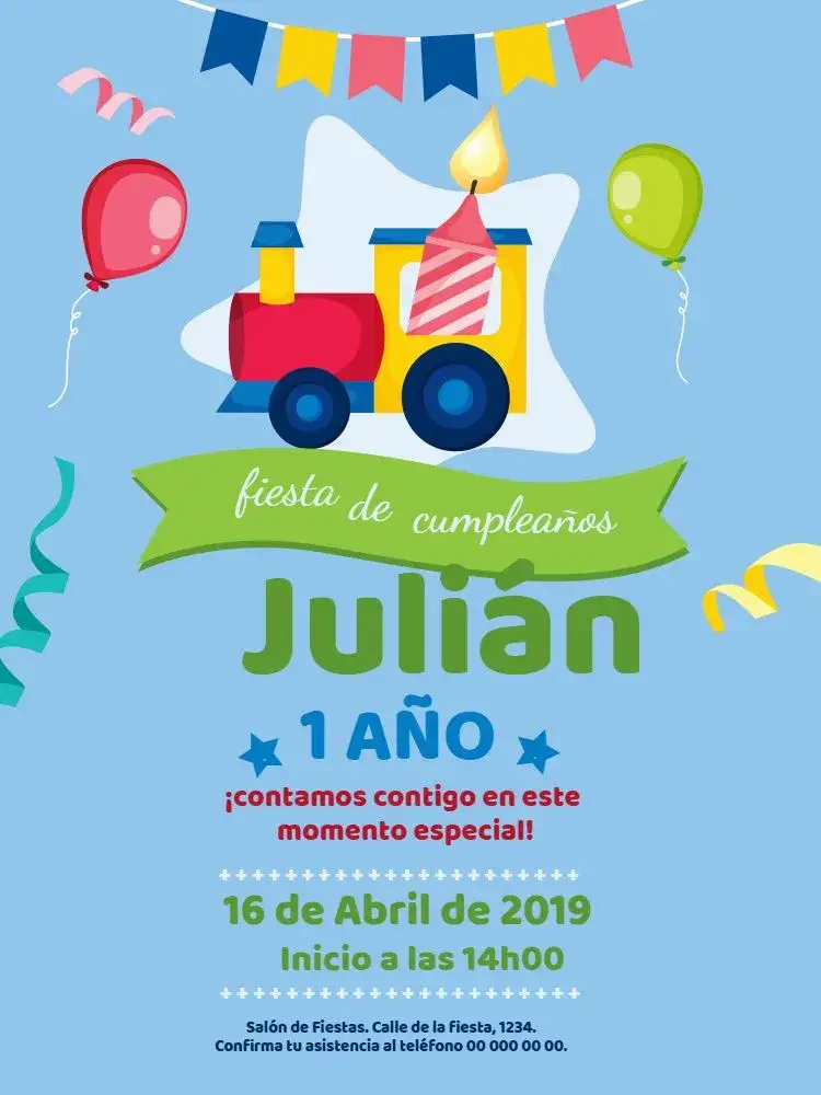 Invitación Trenecito Amarillo – tema Cumpleaños Infantil colorido, divertido, infantil, alegre, festivo