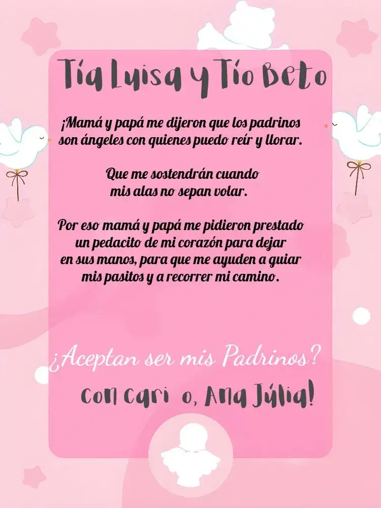 Invitación Padrinos De Bautismo Blanco – tema Bautismo blanco, delicado, ángeles, religioso, colorido, elegante