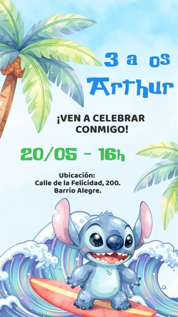 Invitación digital Stitch Surf