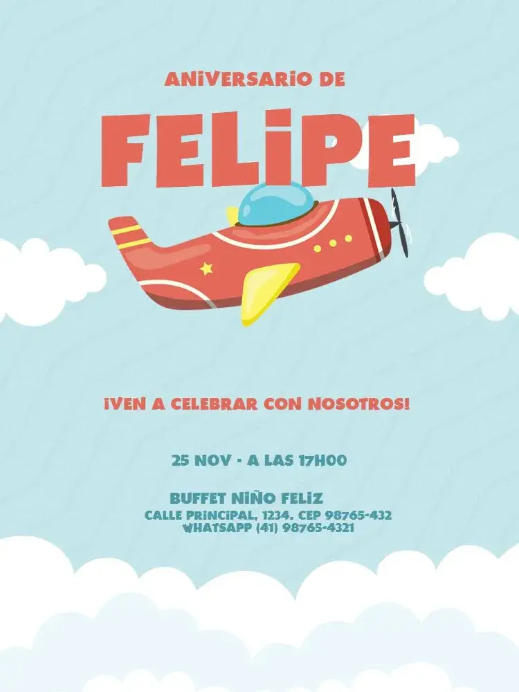 Invitación Infantil Masculino Avión Rojo Encuentro editable y personalizable