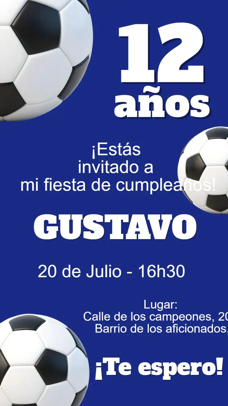 Invitación digital fútbol azul