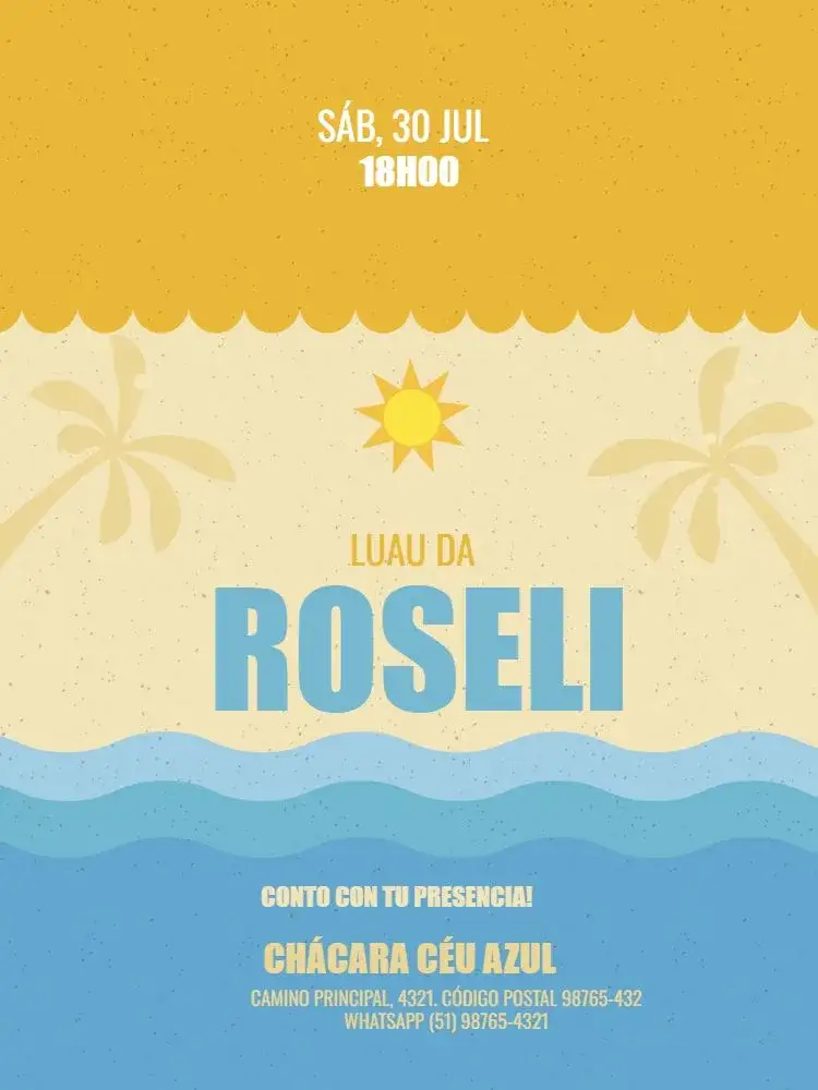 Invitación Playa Naranja – tema Cumpleaños Infantil tropical, colorido, playa, verano, divertido, mar