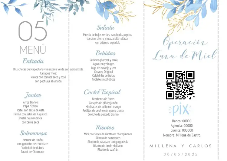 Invitación Menú Triángulo Boda Floral Triángulo editable y personalizable
