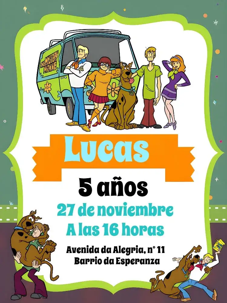Invitación Scooby Doo Naranja – tema Más buscados Scooby-Doo, caricaturas, misterio