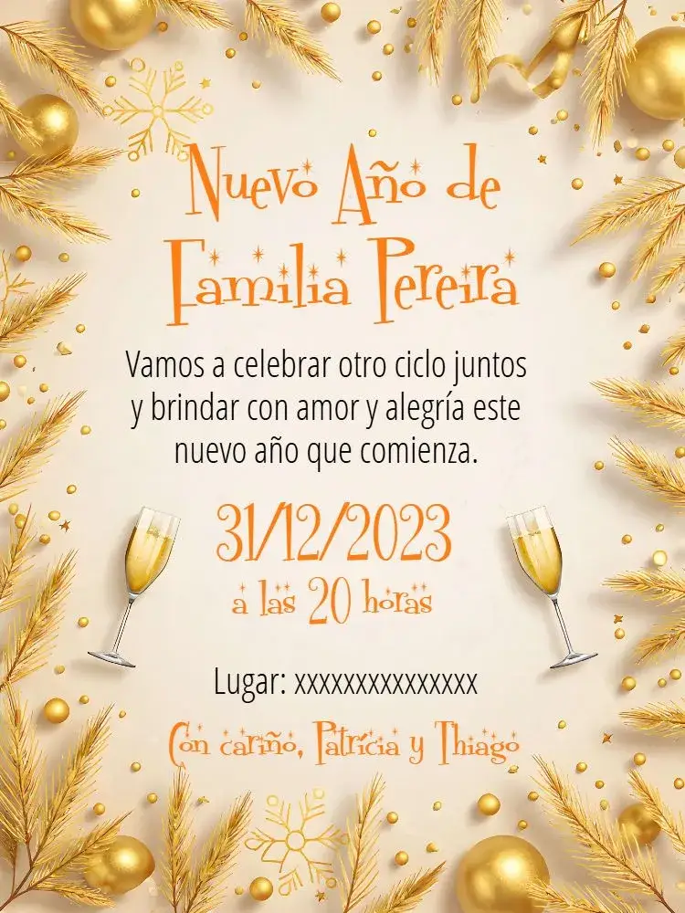 Invitación Año Nuevo Dorado