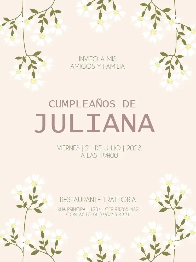 Invitación Floral Delicado Claro – tema Cumpleaños Infantil floral, claro, elegante, femenino, colorido