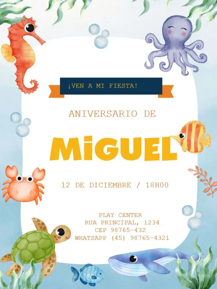 Invitación Fondo Marino Para Editar Pez