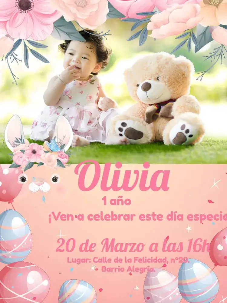 Invitación Pascua Con Foto Pascua – tema Fechas Conmemorativas rosa, gris, blanco, lúdico, colorido, divertido