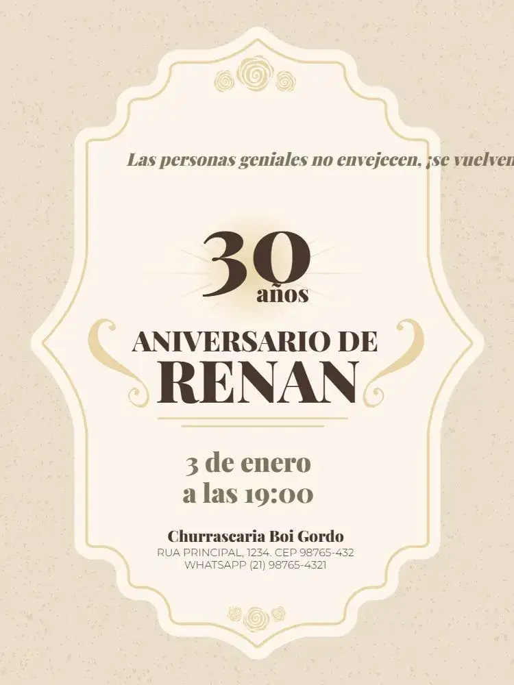Invitación 30 Años Divertido y Elegante Masculino
