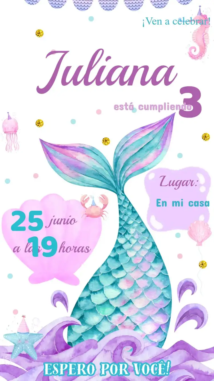 Invitación Cumpleaños Sirena Fondo del Mar