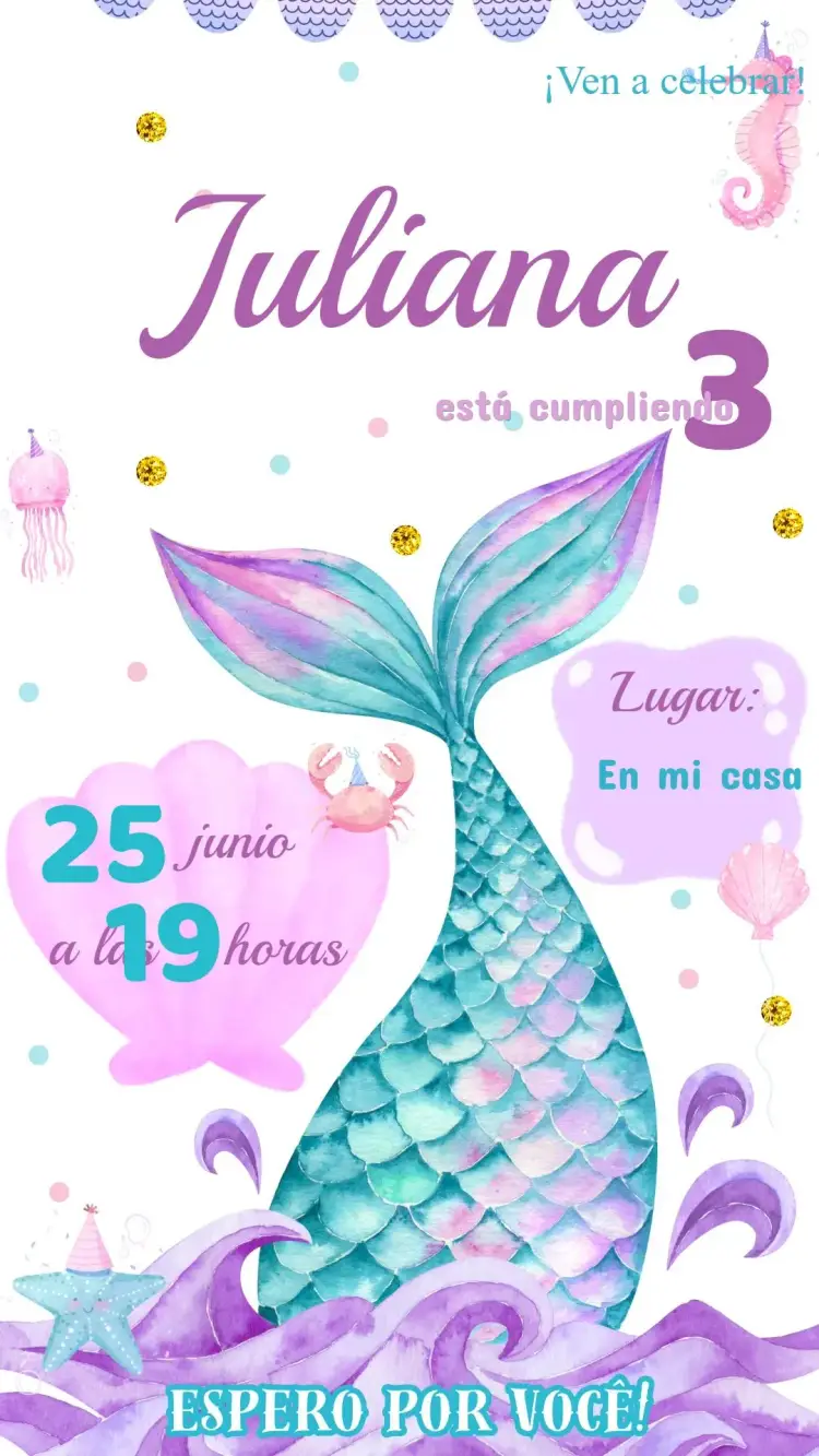 Invitación Cumpleaños Sirena Fondo del Mar