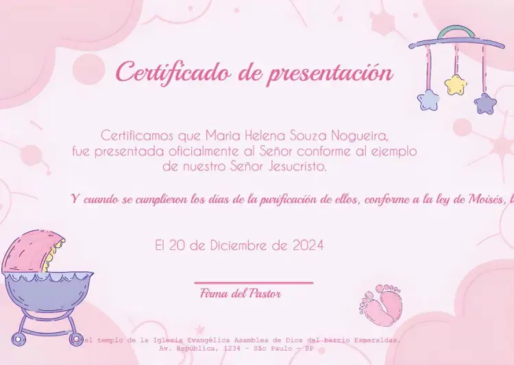Invitación Certificado Presentación Iglesia Asamblea
