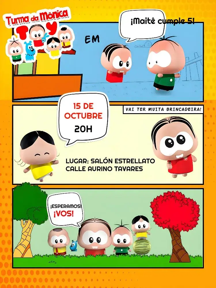 Invitación Turma Da Mónica Toy Historia editable y personalizable