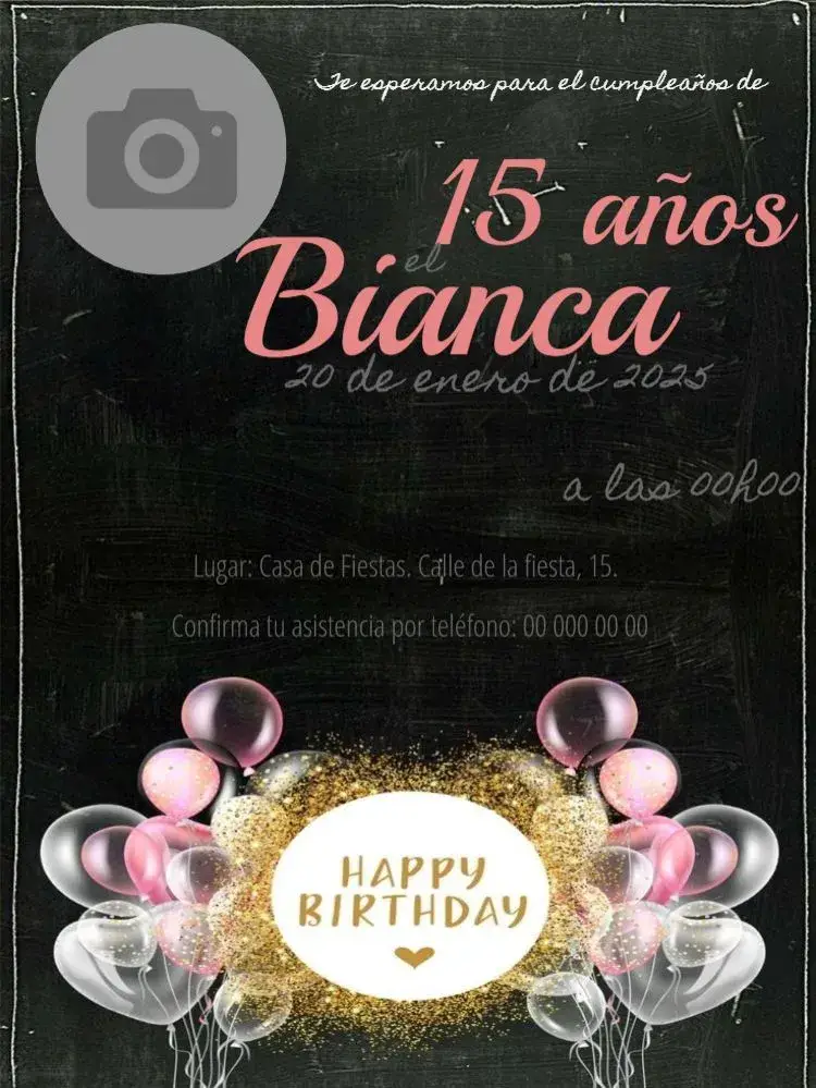 Invitación 15 Años Happy Con Foto Para Editar Personalizado