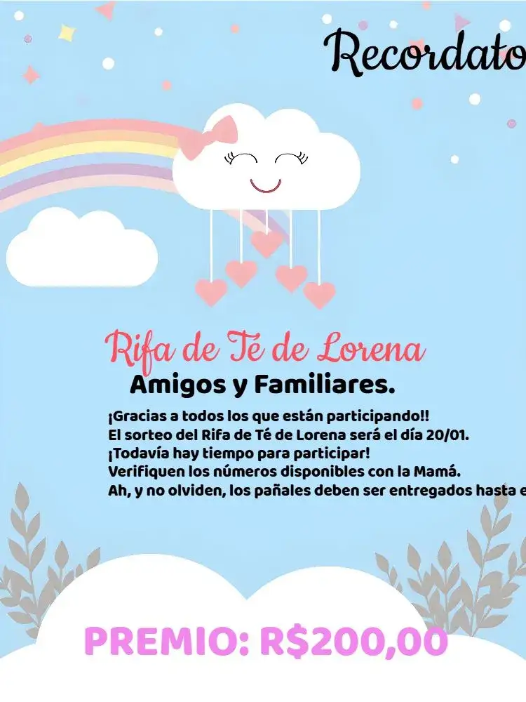 Invitación Té Rifa Lluvia De Amor Rosa – tema Té Rifa delicado, colorido, lúdico, moderno, temática de lluvia, femenino