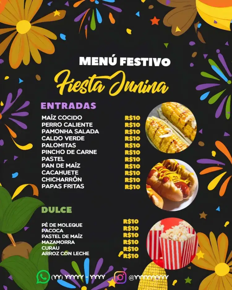Invitación Arte Menú Fiesta Junina Típica – tema Fechas Conmemorativas colorido, vintage, rústico, típico, festivo, divertido