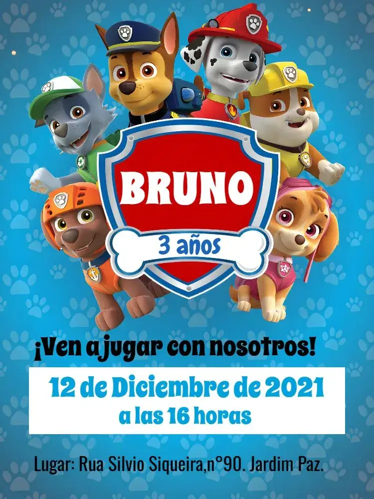 Invitación Patrulla Canina Zuma – tema Cumpleaños Infantil colorido, divertido, temático, infantil, animado