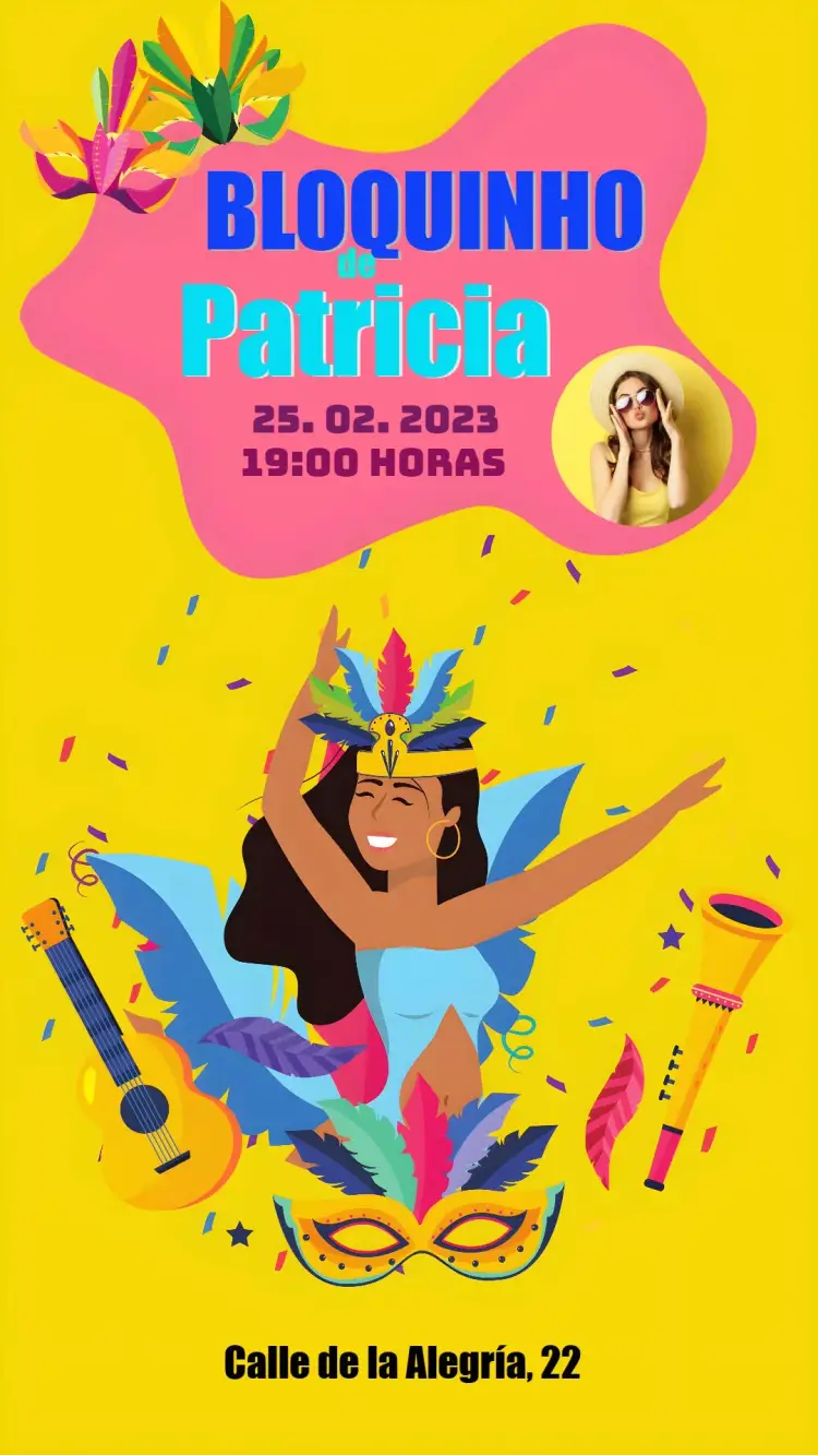 Invitación Carnaval Bloquinho Tema editable y personalizable