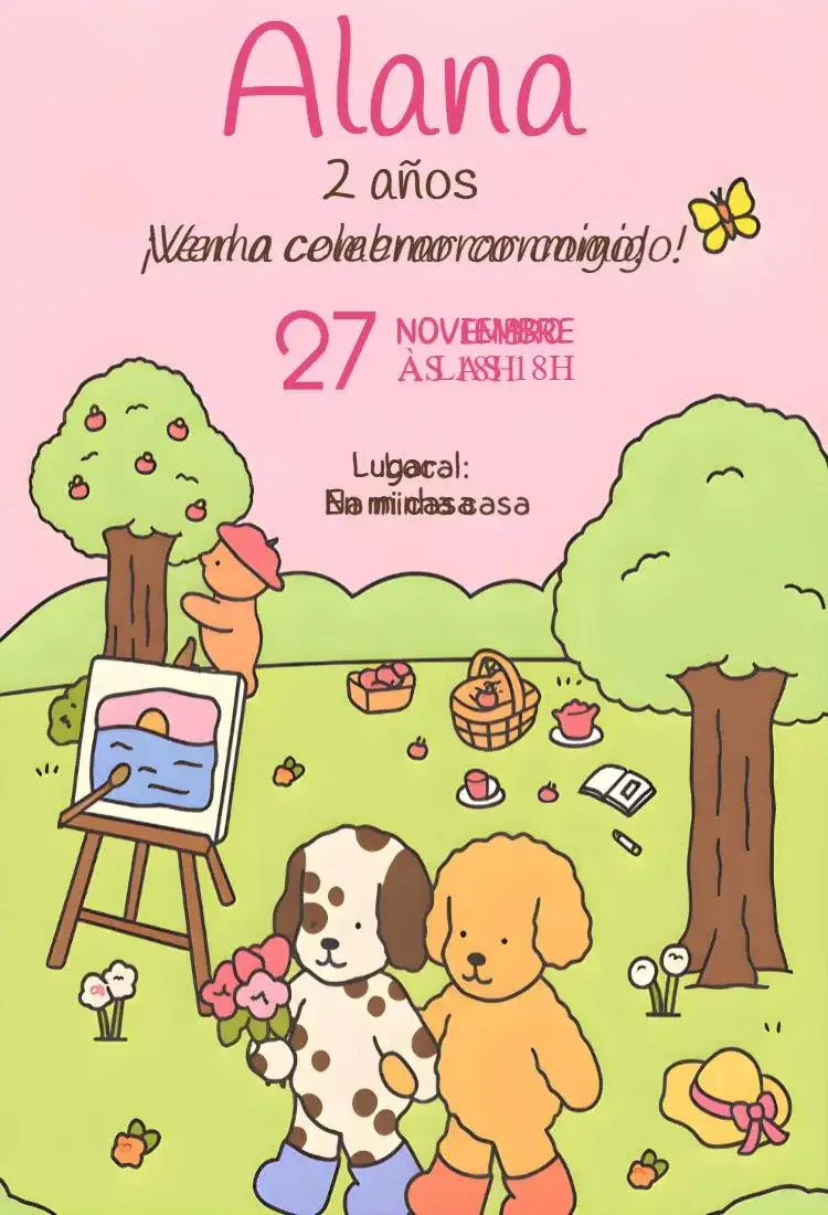 Invitación Invitación Digital Bobbie Goods – tema Cumpleaños pastel, minimalista, coreano, lindo, vintage, moderno