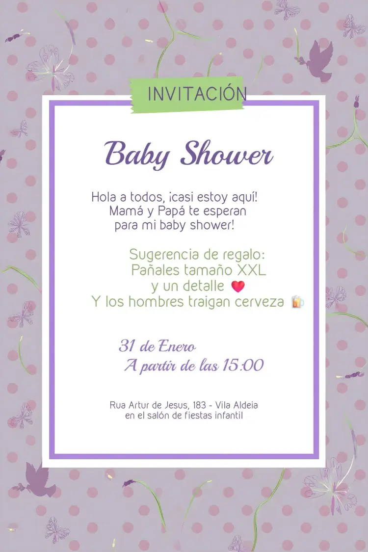 Invitación Para Baby Shower Lavanda Lilás