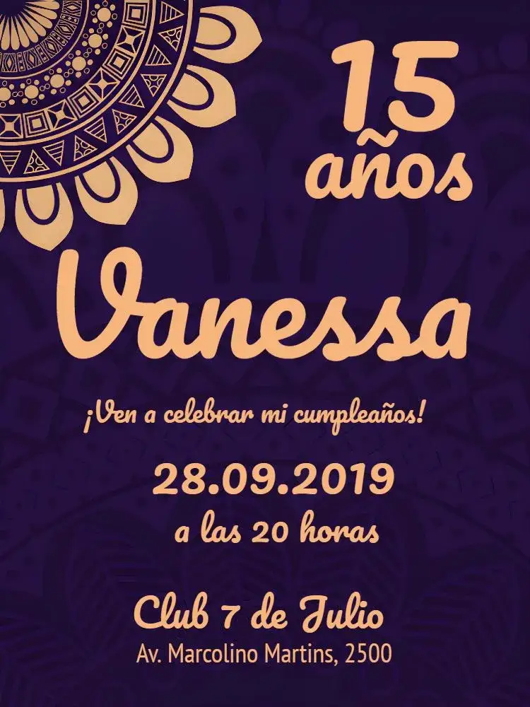 Invitación 15 Años Mandalas Marrón – tema 15 años mandala, boho, marrón, morado, moderno, elegante