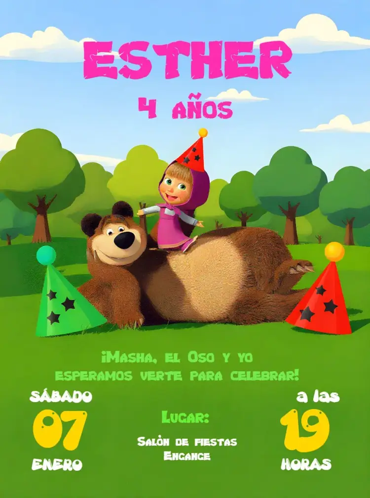 Invitación Masha Y El Oso Verde