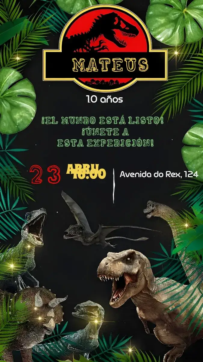 Invitación Jurassic Park Dinosaurios Negro – tema Más buscados negro y rojo, selva, dinosaurios, aventura, temática prehistórica