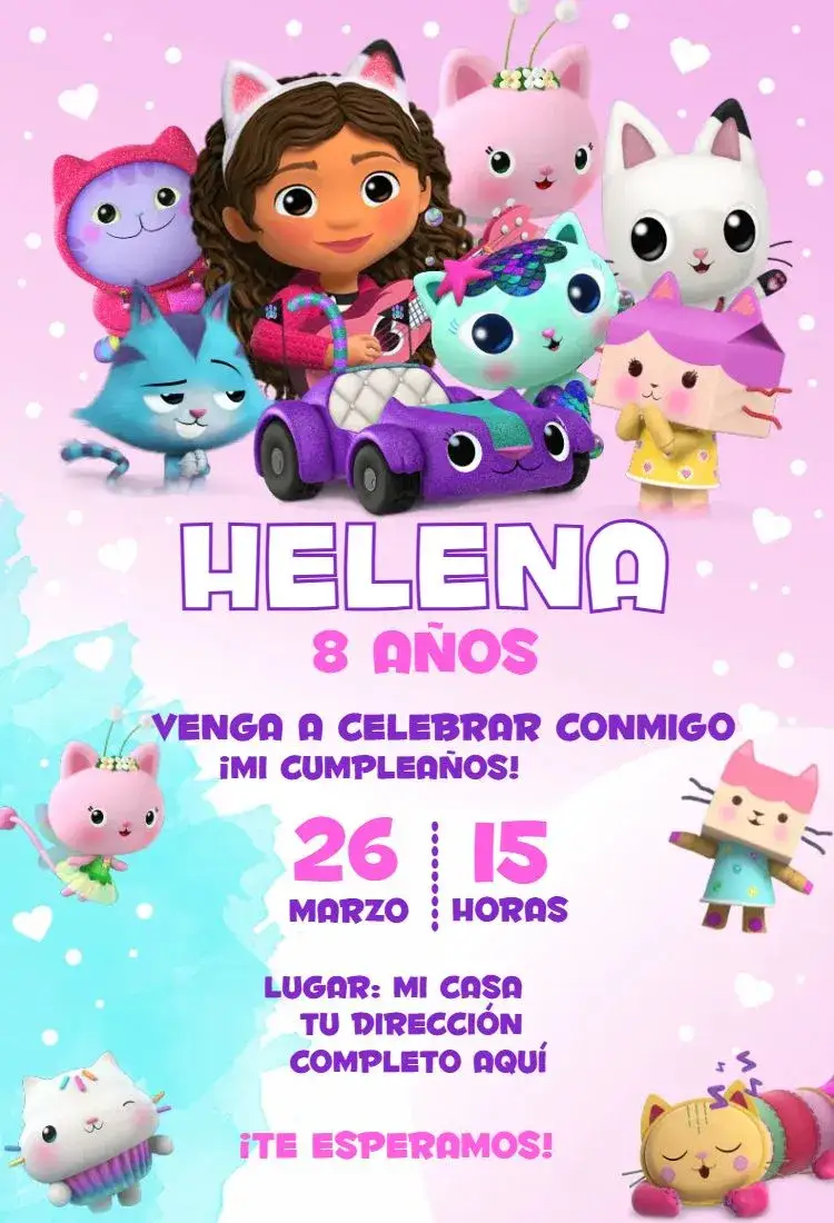 Invitación La Casa Mágica de Gabby 1 – tema Cumpleaños mágico, colorido, divertido, infantil, fantasía