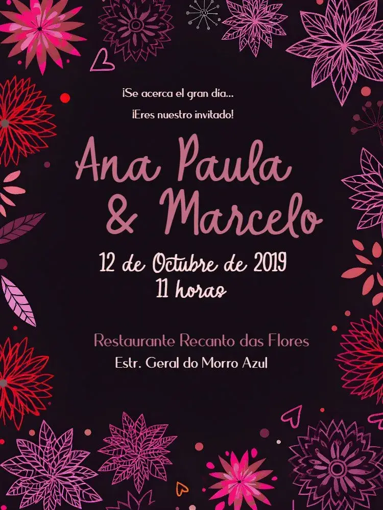 Invitación Boda Floral Colorida Roja editable y personalizable