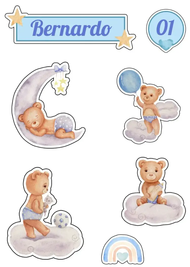 Invitación Topo De Pastel Oso Azul Imprimir