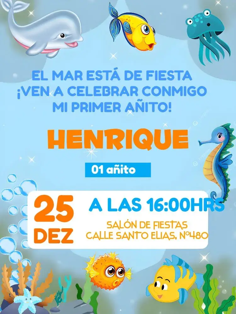 Invitación Fondo Del Mar Azul