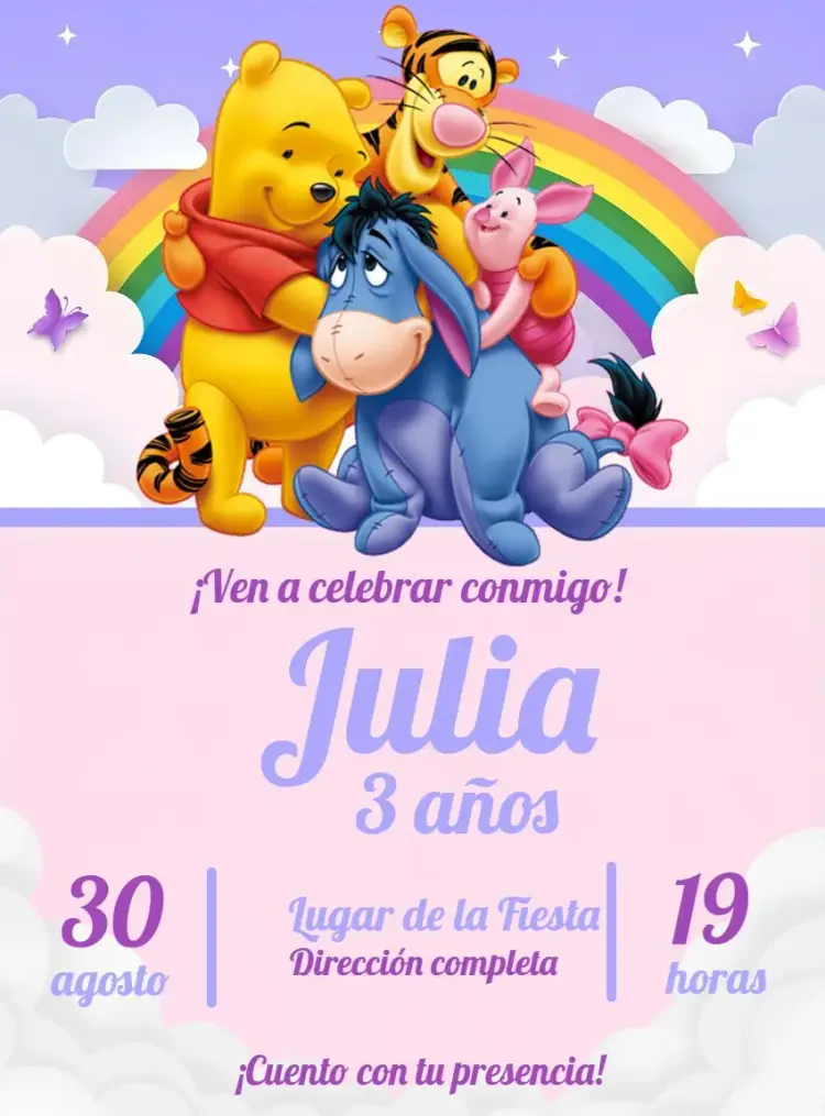 Invitación Oso Pooh Lila