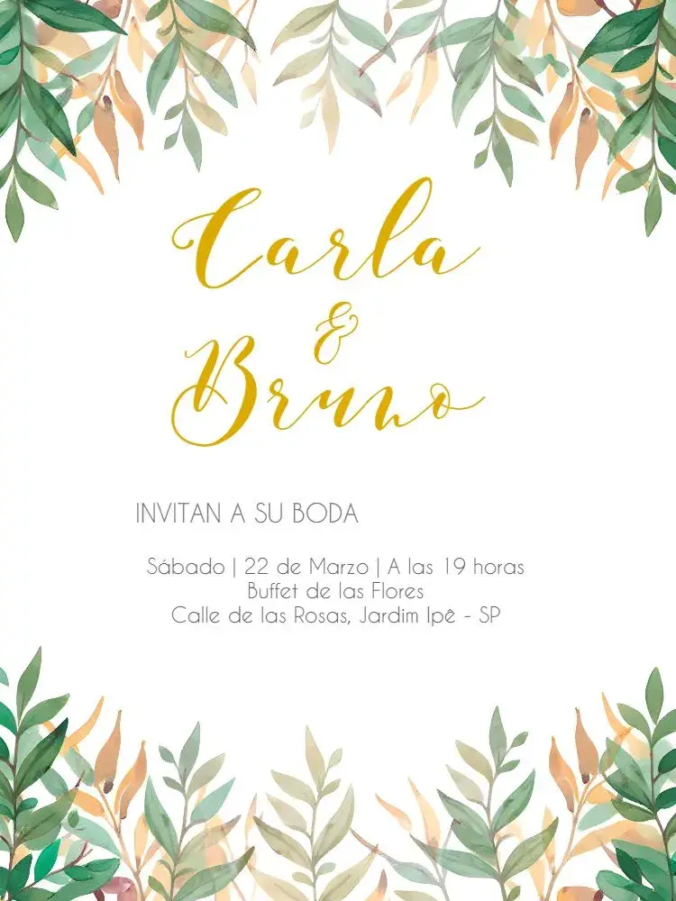 Invitación Boda Follaje - Verde Blanco