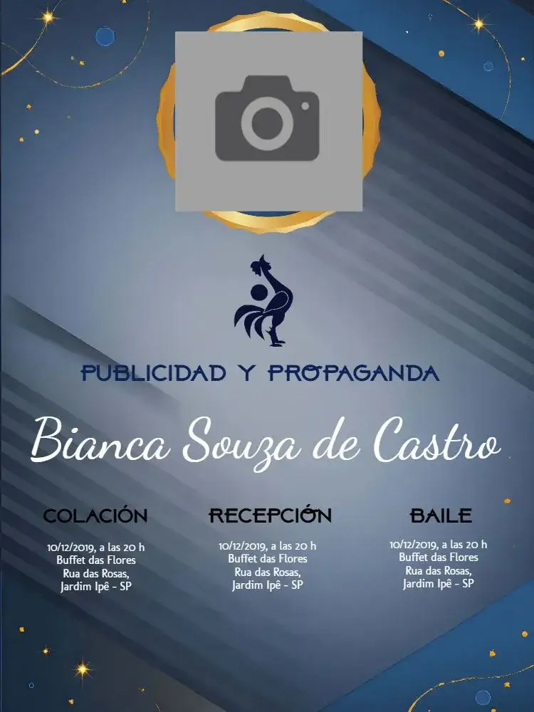 Invitación Graduación Publicidad Y Propaganda Con Foto Dorado – tema Graduación dorado, azul, moderno, elegante, publicitario