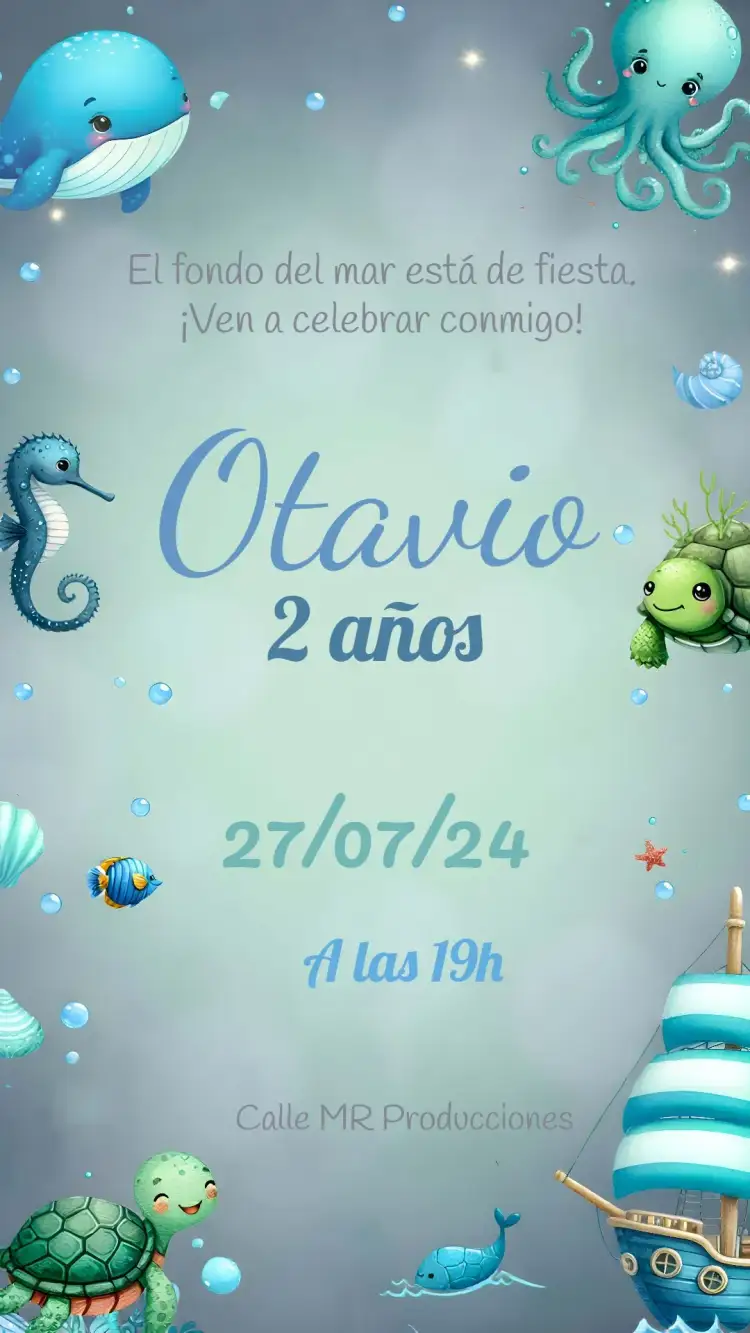 Invitación Fondo Del Mar Tortuga – tema Cumpleaños Infantil fondo marino, marino, colorido, divertido, lúdico, infantil