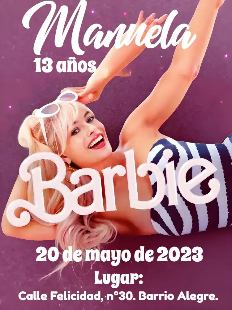 Invitación Cumpleaños Barbie Película – tema Fechas Conmemorativas rosa, brillante, divertido, moderno, infantil