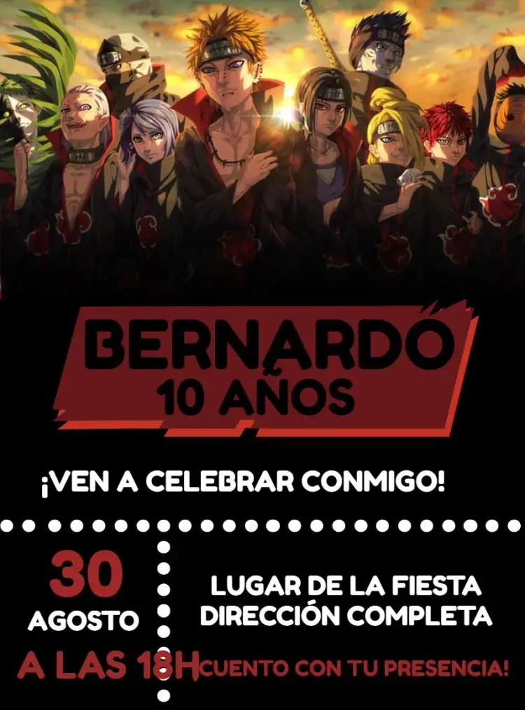 Invitación Akatisuki Naruto Anime