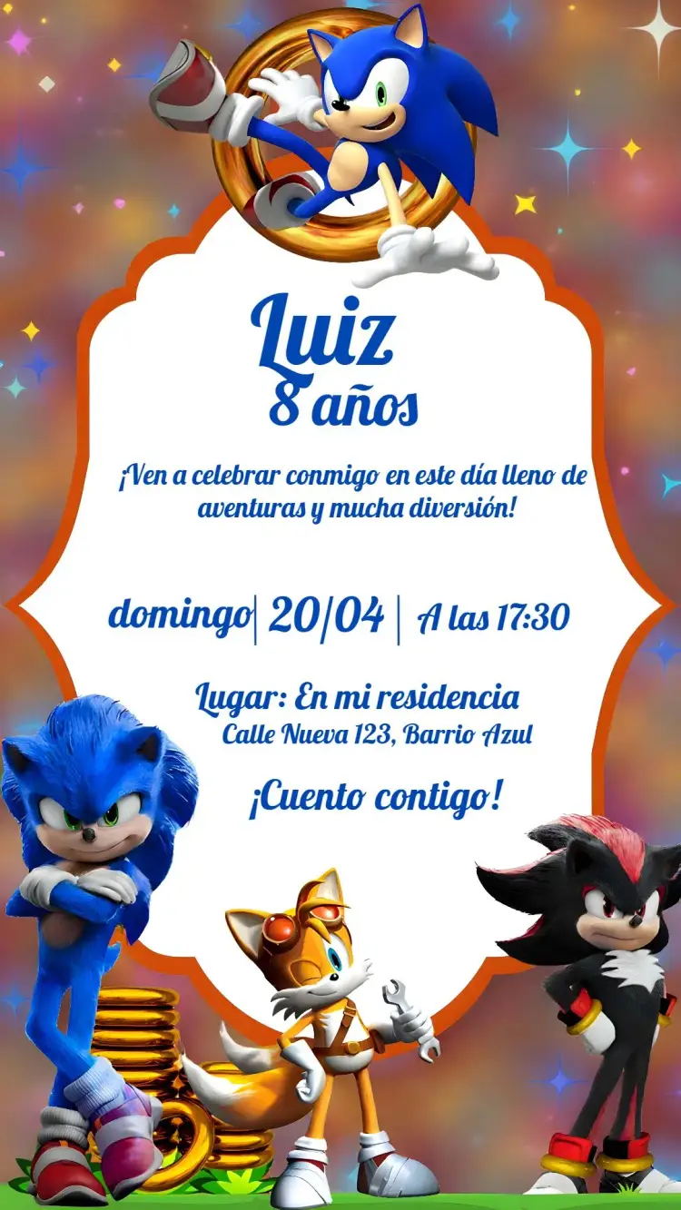 Invitación Sonic Niño