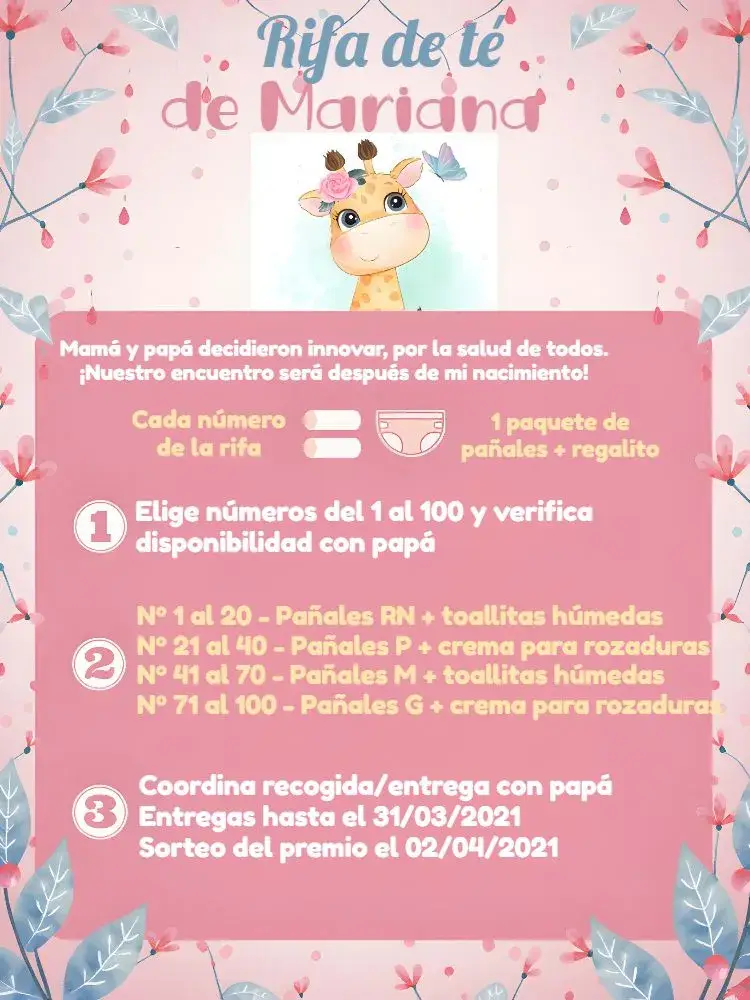 Invitación Té Rifa Jirafita Rojo